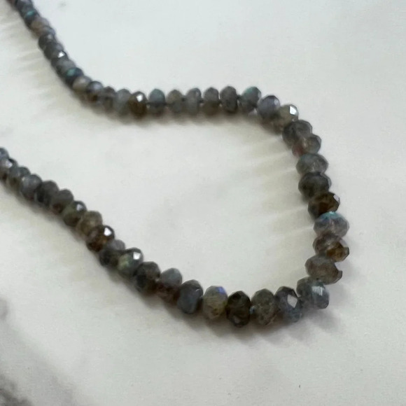 Genuine Labradorite Gemstone Bead Silk Knot Necklace Gold Filled Clasp - Picture 5 of 7